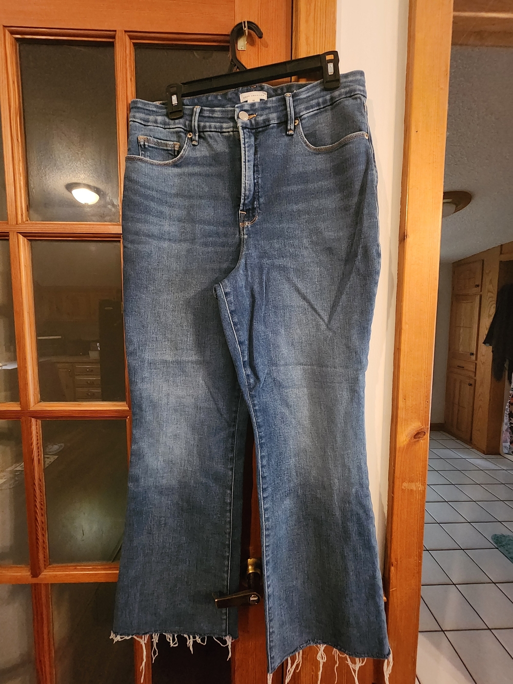 Good American Mid-Blue High-Rise Flare Jeans
